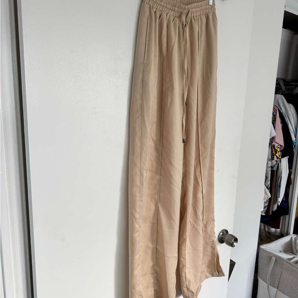 Beige Wide-Leg Pants